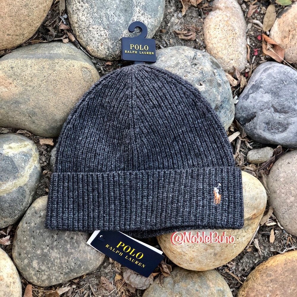 Polo Ralph Lauren Beanie Signature Cuff Hat Charcoal NWT